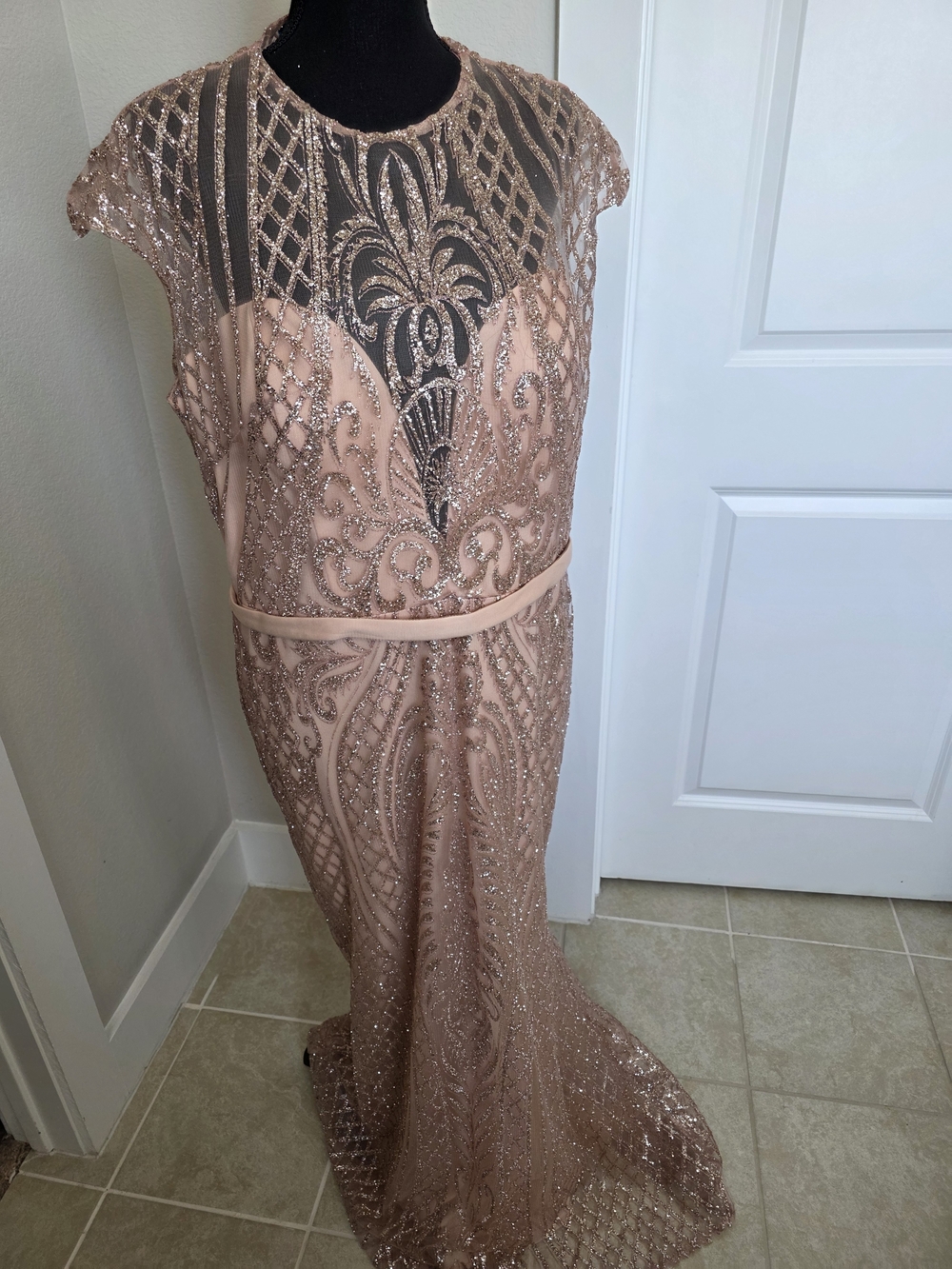 May Queen Rose Gold Sequin Maxi Dress